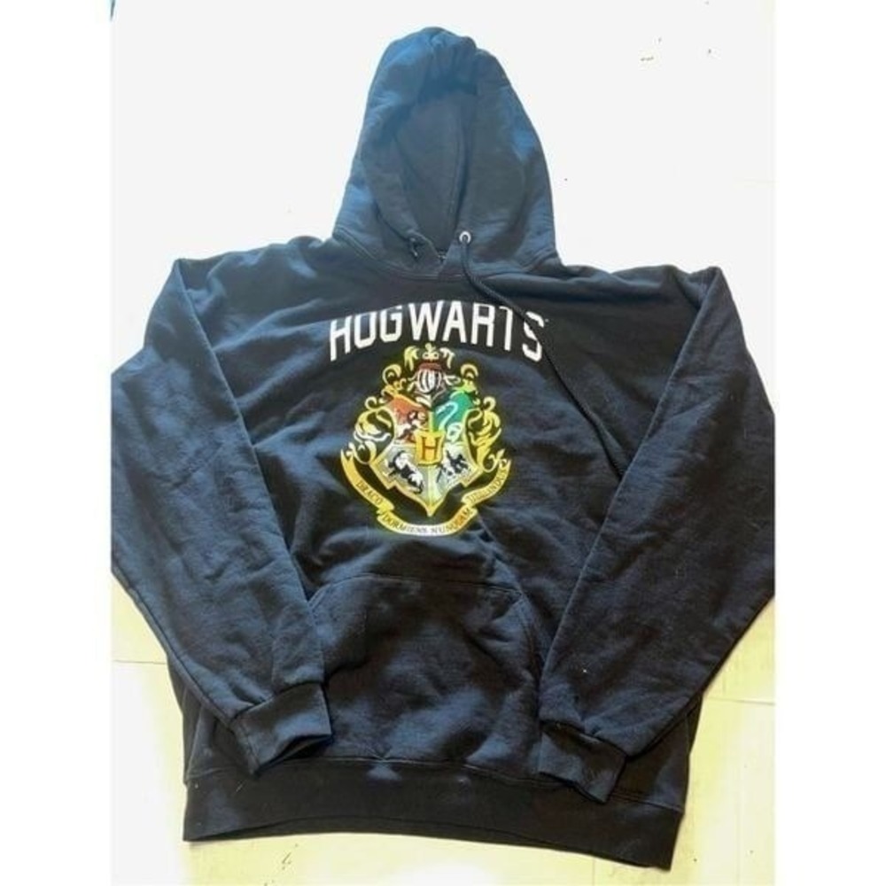 Harry Potter XL Pullover Hoodie Black Hogwarts Logo Crest Black  Hoody A44